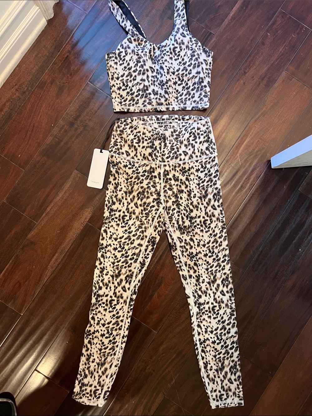 Varley Leopard-Print High-Waist Track Pants & Crop Tank - White/Black